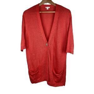 J. Jill Love Linen S Orange 100% Linen 1/2 Sleeve Duster Cardigan Sweater
